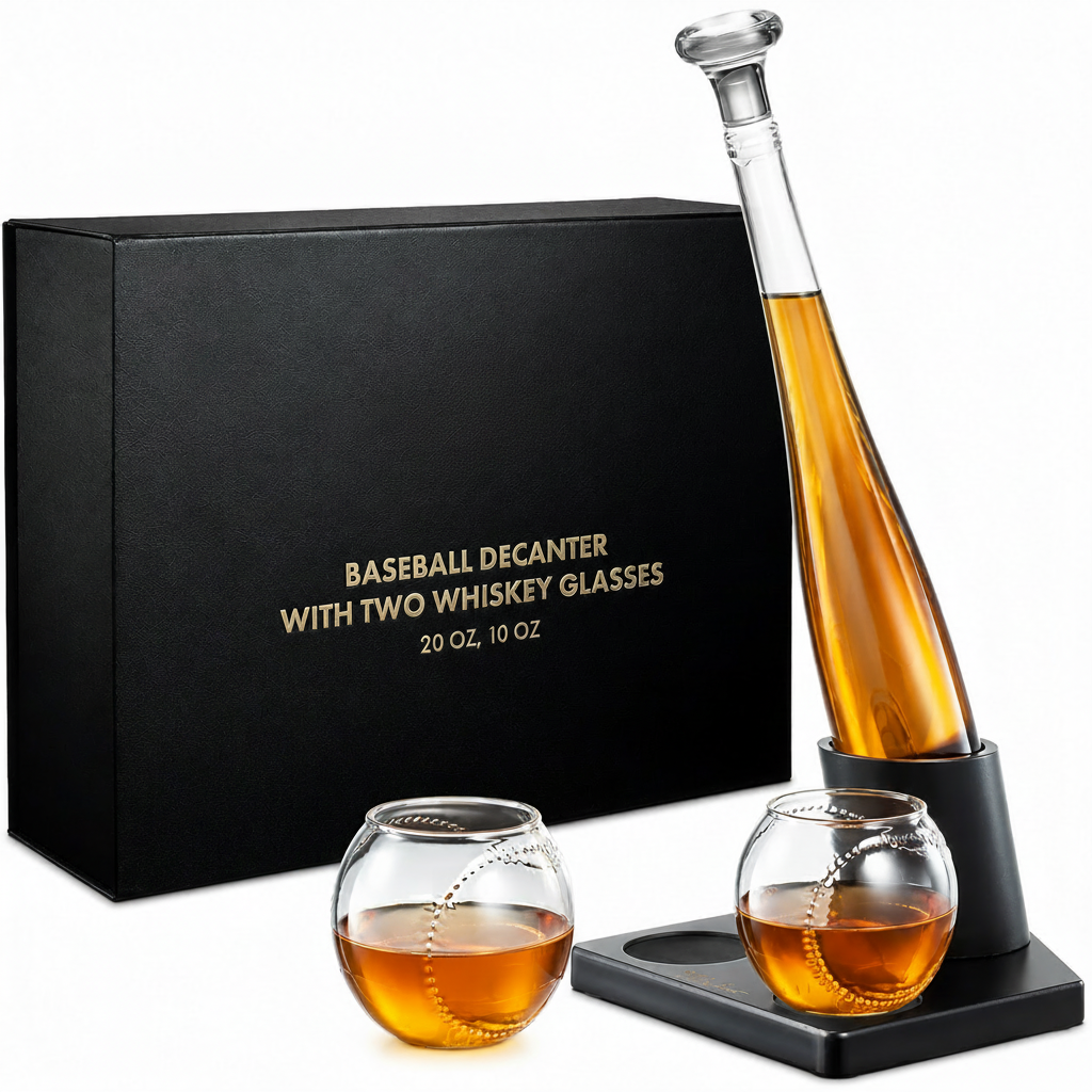Baseball Themed Whiskey Decanter Set with 2 Glasses