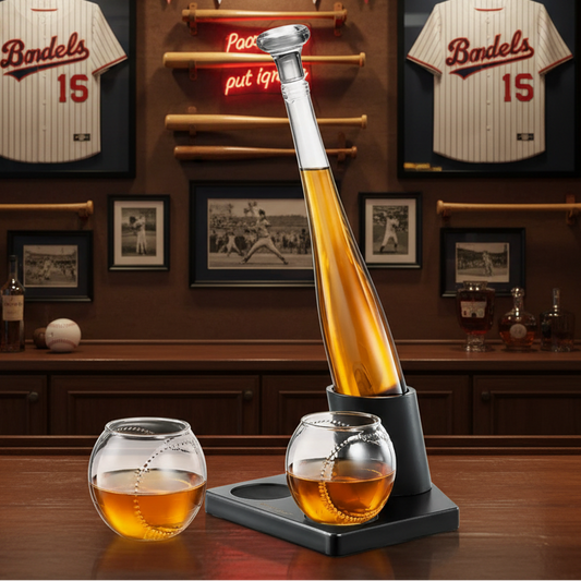 Baseball Themed Whiskey Decanter Set with 2 Glasses