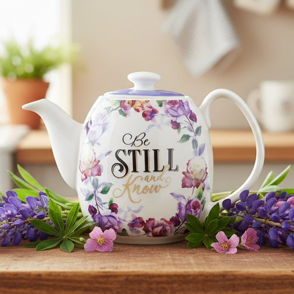 Purple "Be Still" Ceramic Teapot