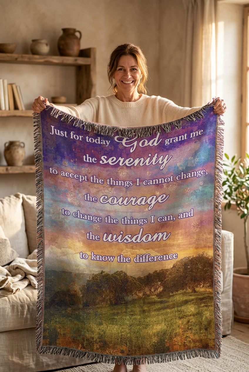 New Day Serenity Prayer Cotton Blanket - Handmade in North Carolina