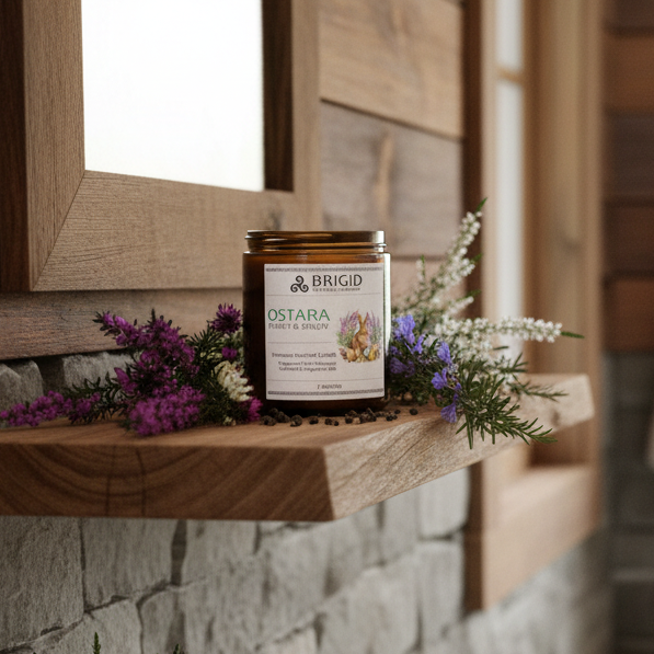 Ostara Soy Wax Candle - Heather, Rosemary, and Black Pepper