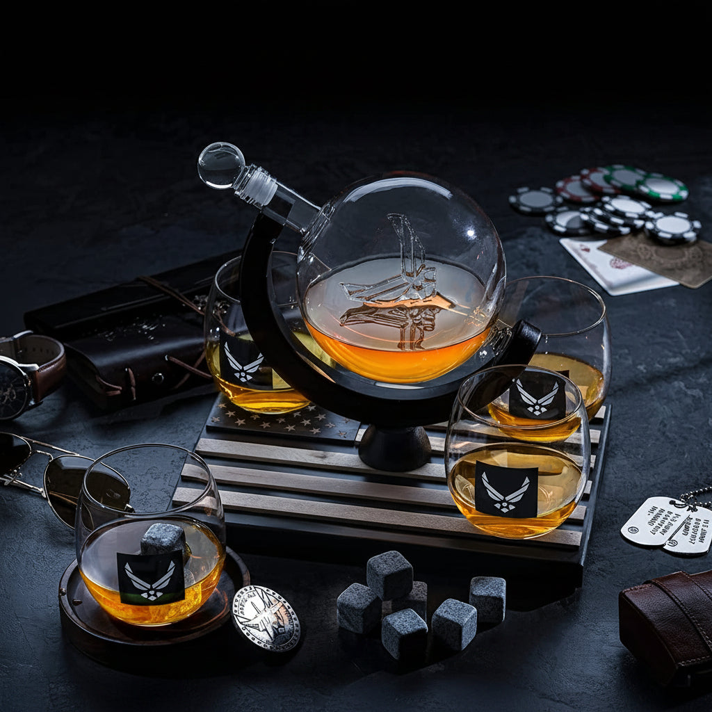 United States Airforce Whisky Decanter Premium Gift with Four Glasses & Whisky Stones