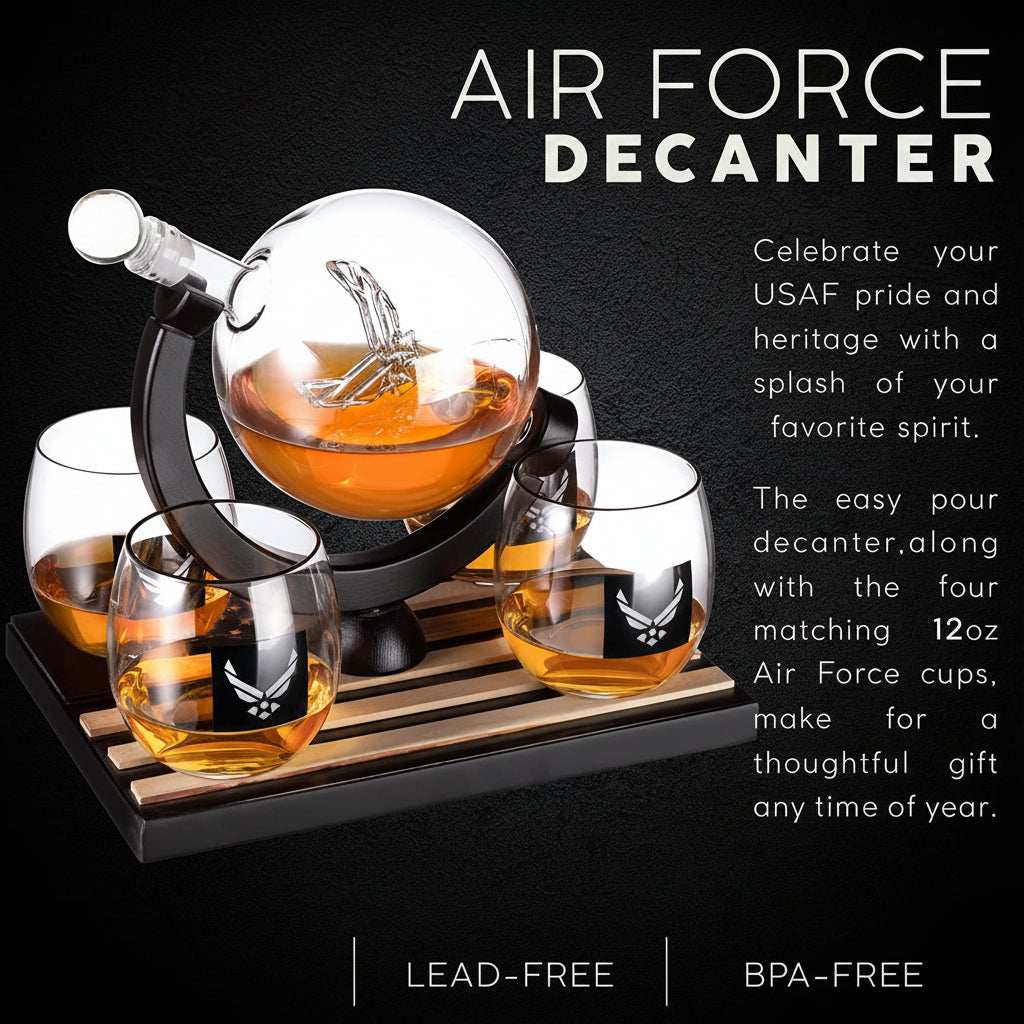 United States Airforce Whisky Decanter Premium Gift with Four Glasses & Whisky Stones