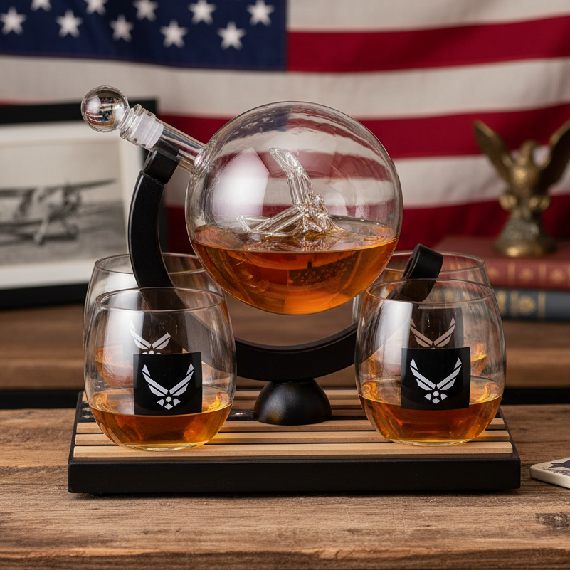 United States Airforce Whisky Decanter Premium Gift with Four Glasses & Whisky Stones