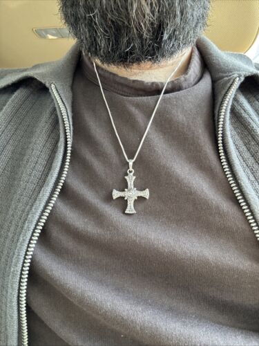 Saint Cuthbert Celtic Cross Necklace in Sterling Silver
