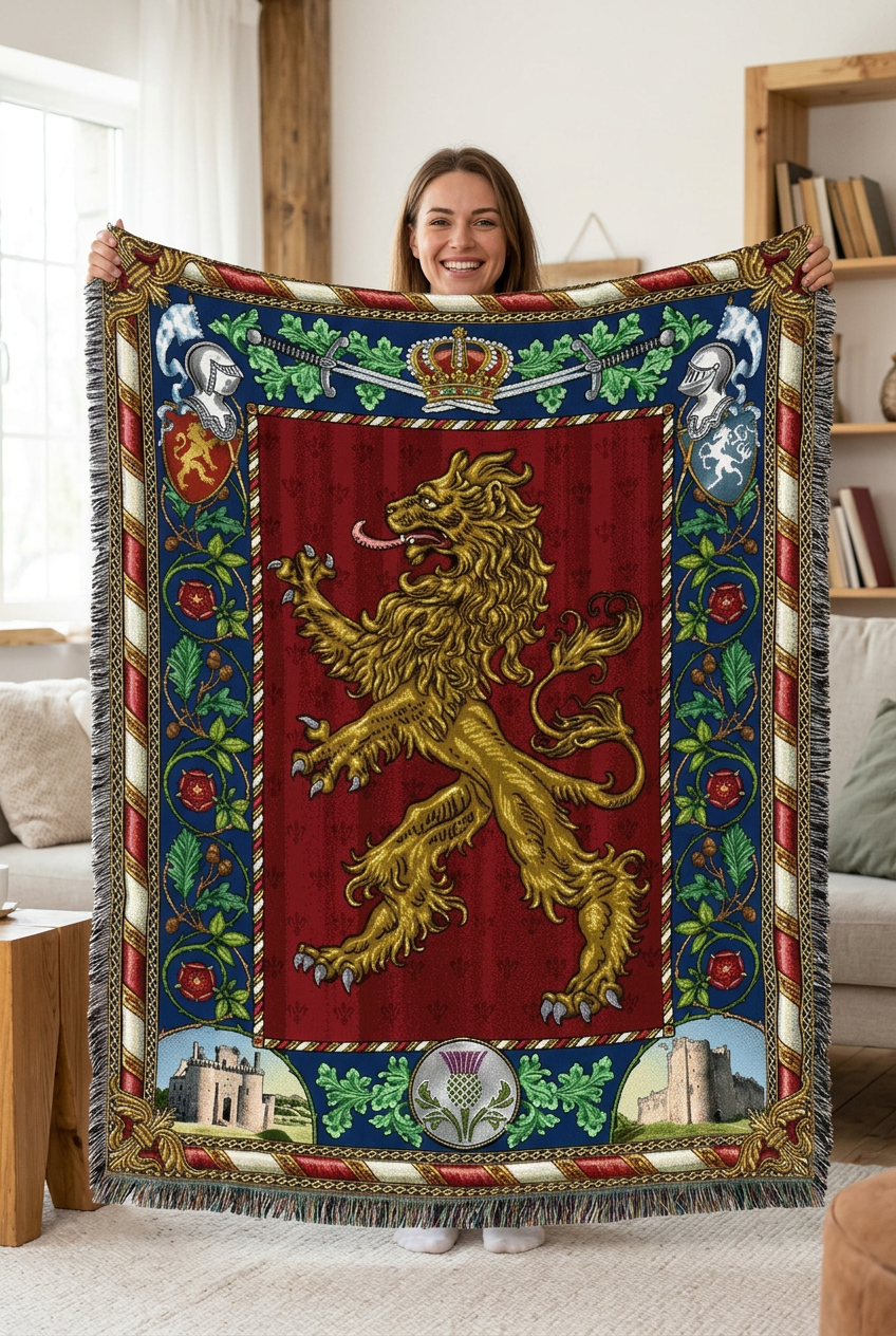 Scottish Lion Cotton Blanket - Handmade in North Carolina