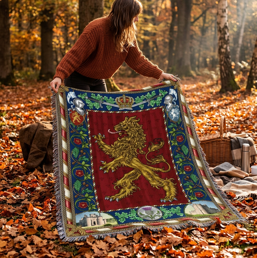 Scottish Lion Cotton Blanket - Handmade in North Carolina