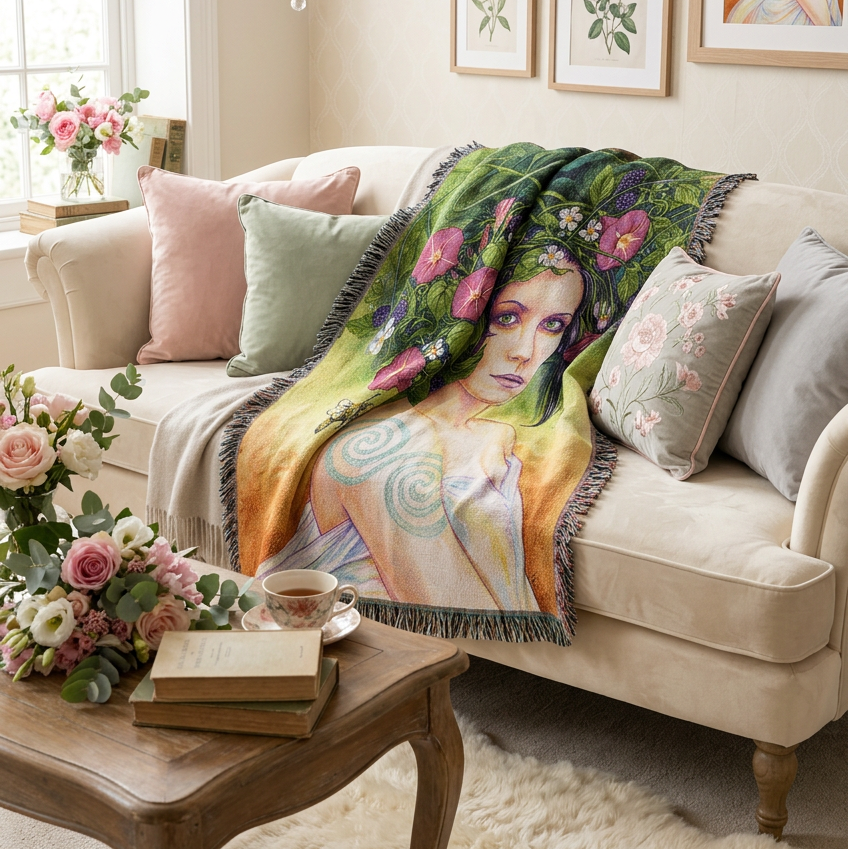 Celtic Goddess Cotton Blanket - Handmade in North Carolina