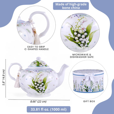 Load image into Gallery viewer, Lily of the Valley Fine China Teapot
