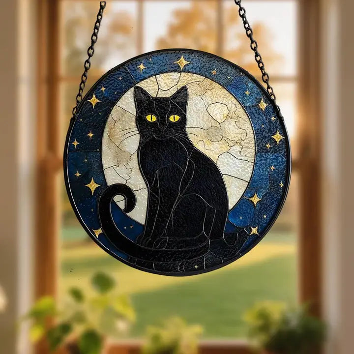 Full Moon Black Cat Suncatcher