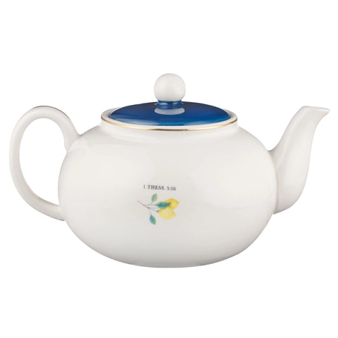 Load image into Gallery viewer, Blue "Rejoice" Ceramic Teapot
