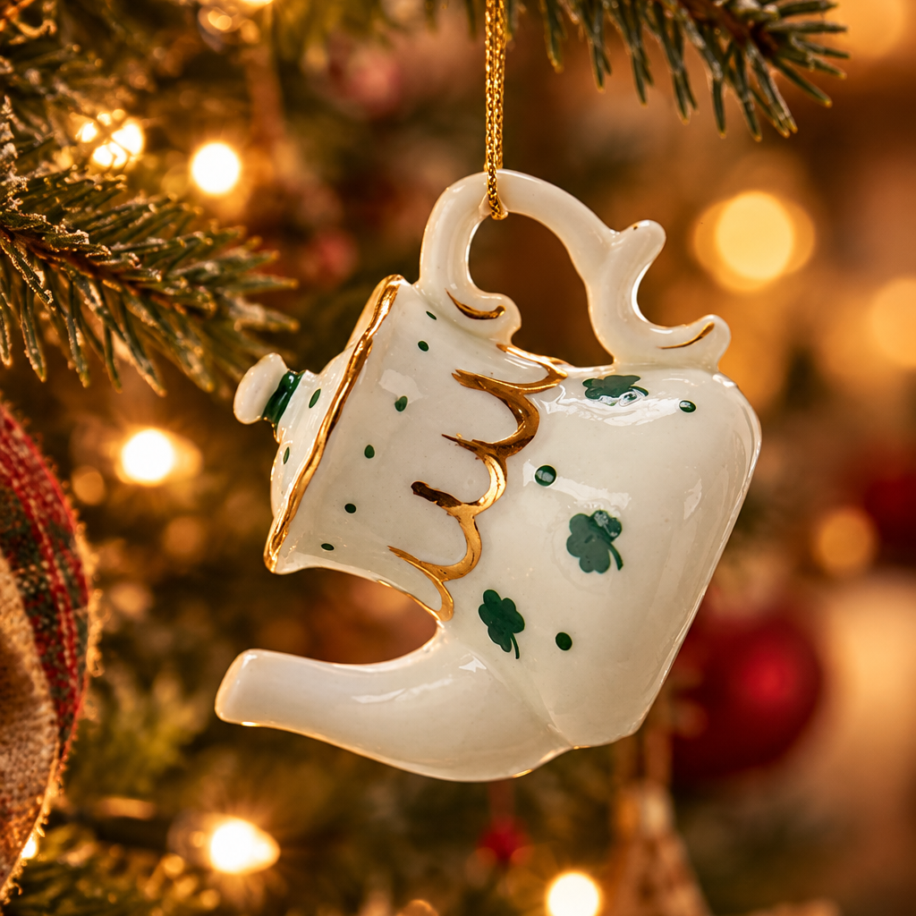Porcelain Irish Tea Ornament - Teapot Gold Middle