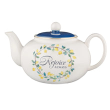 Load image into Gallery viewer, Blue "Rejoice" Ceramic Teapot
