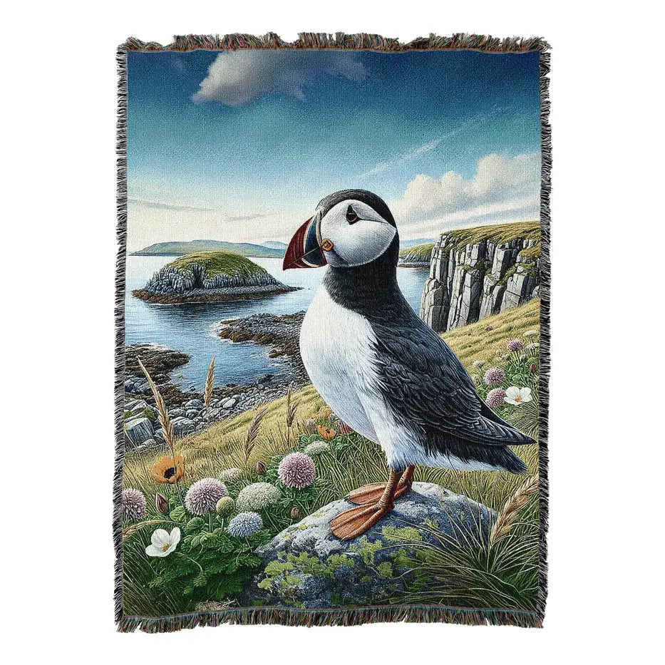 Scottish Puffin Cotton Blanket - Handmade in North Carolina