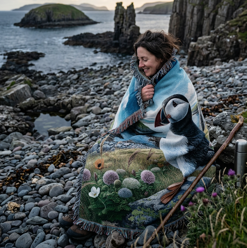 Scottish Puffin Cotton Blanket - Handmade in North Carolina