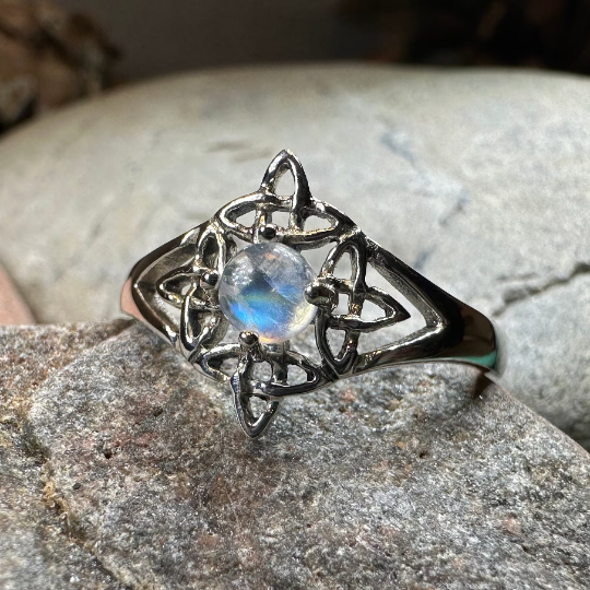 Celtic Starshine Moonstone Ring in Sterling Silver — view 6