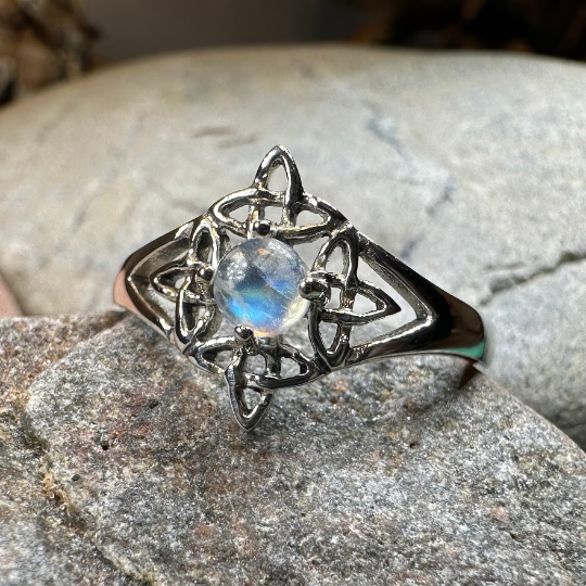 Celtic Starshine Moonstone Ring in Sterling Silver