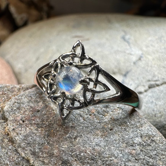 Celtic Starshine Moonstone Ring in Sterling Silver — view 8