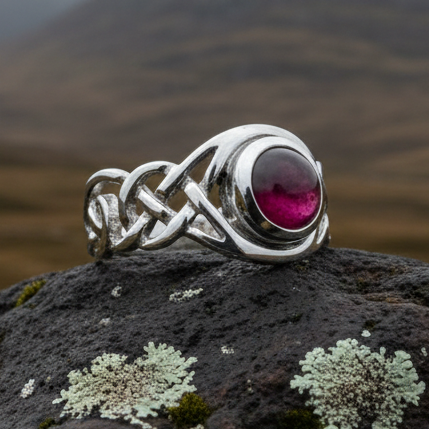 Leah Celtic Knot Garnet Ring in Sterling Silver