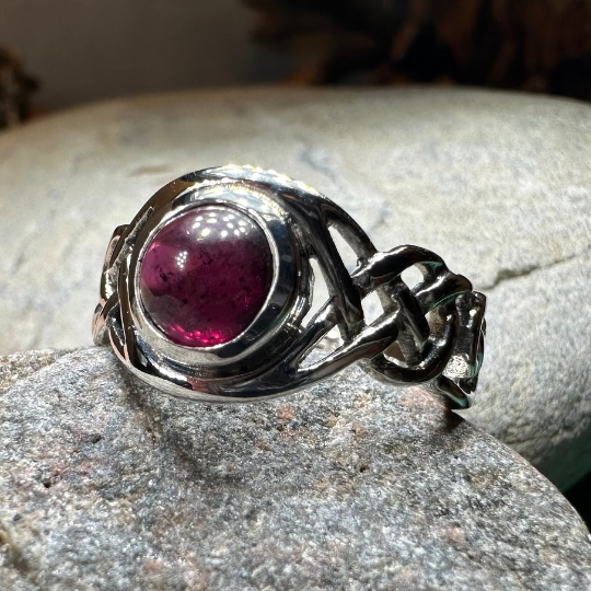 Leah Celtic Knot Garnet Ring in Sterling Silver — view 7