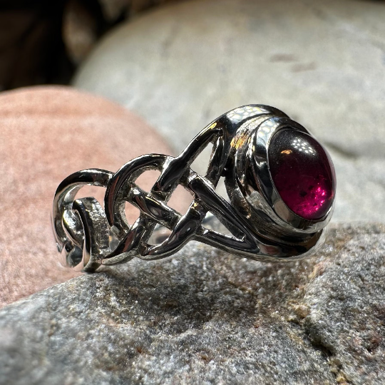 Leah Celtic Knot Garnet Ring in Sterling Silver — view 4