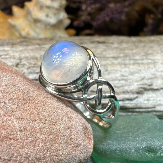 Rhianna Celtic Knot Moonstone Ring in Sterling Silver — view 3