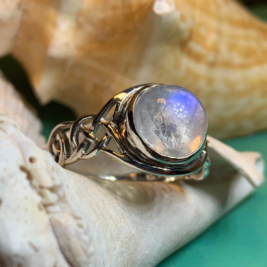 Rhianna Celtic Knot Moonstone Ring in Sterling Silver — view 8