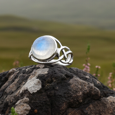 Rhianna Celtic Knot Moonstone Ring in Sterling Silver — view 7