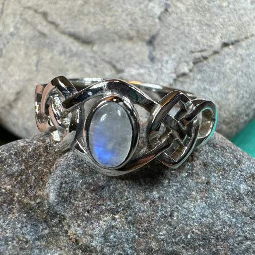 Celeste Celtic Knot Moonstone Ring in Sterling Silver