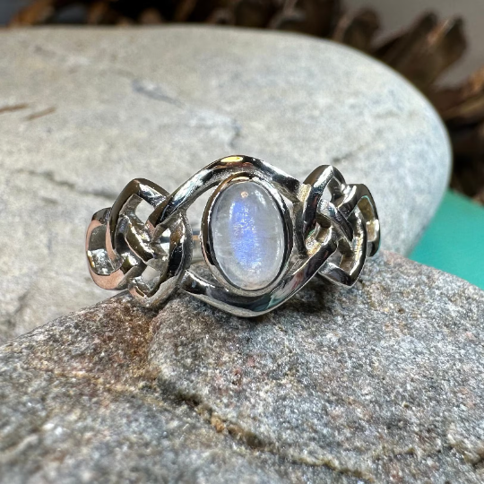 Celeste Celtic Knot Moonstone Ring in Sterling Silver — view 5