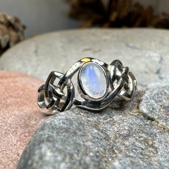 Celeste Celtic Knot Moonstone Ring in Sterling Silver — view 6