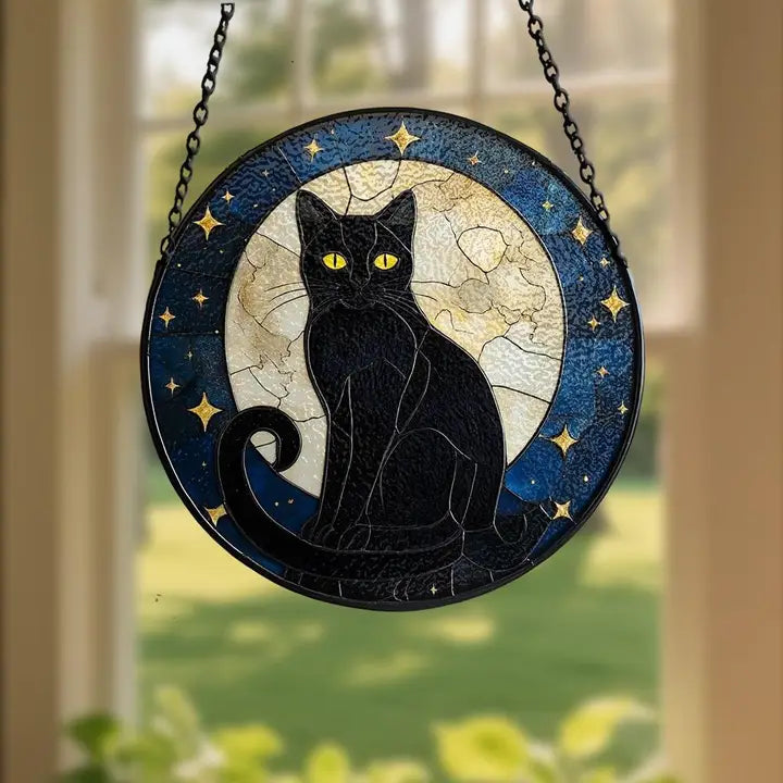 Full Moon Black Cat Suncatcher