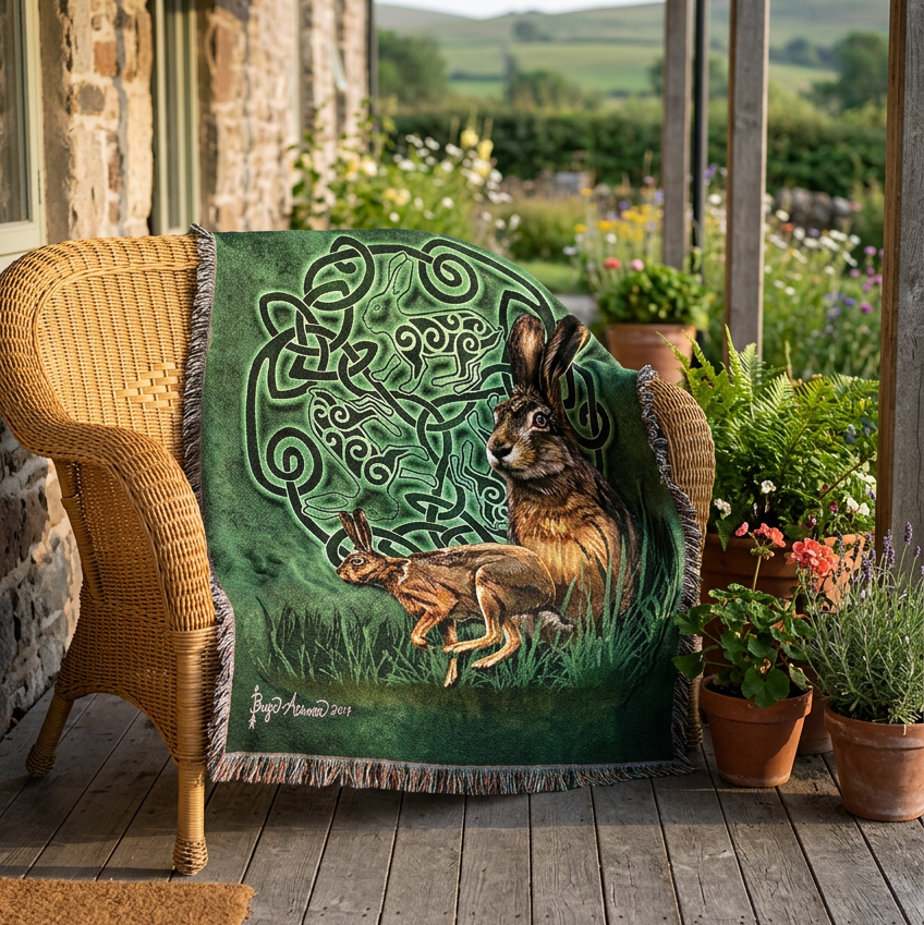 Celtic Hare Cotton Blanket - Handmade in North Carolina