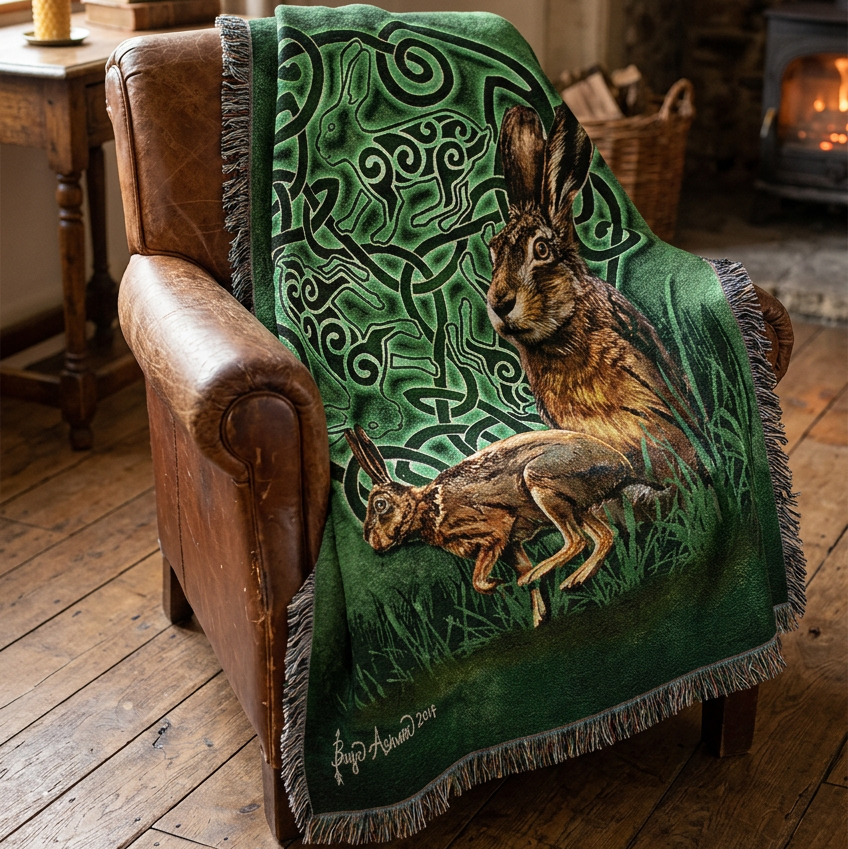 Celtic Hare Cotton Blanket - Handmade in North Carolina