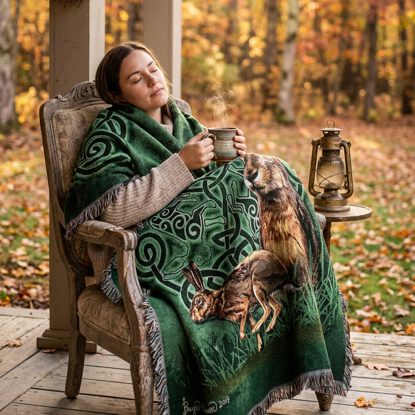 Celtic Hare Cotton Blanket - Handmade in North Carolina