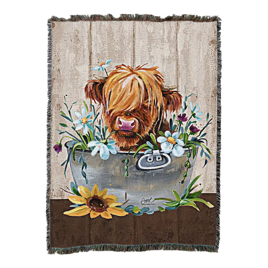 Sweet Scottish Highland Cow Cotton Blanket - Handmade in North Carolina