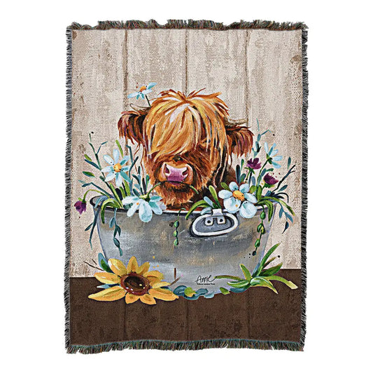 Sweet Scottish Highland Cow Cotton Blanket - Handmade in North Carolina