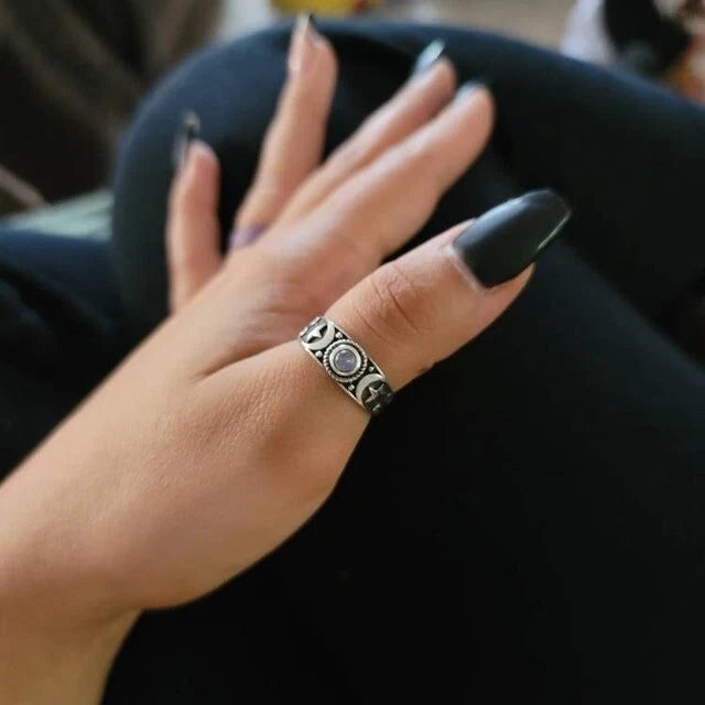 Locasta Crescent Moon & Stars Ring in Sterling Silver