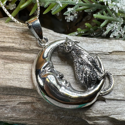 Cat moon necklace deals