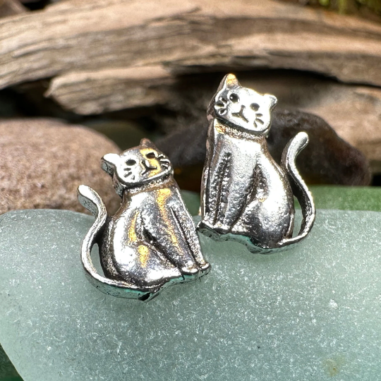 Curious Cat Stud Earrings Celtic Crystal Design Jewelry