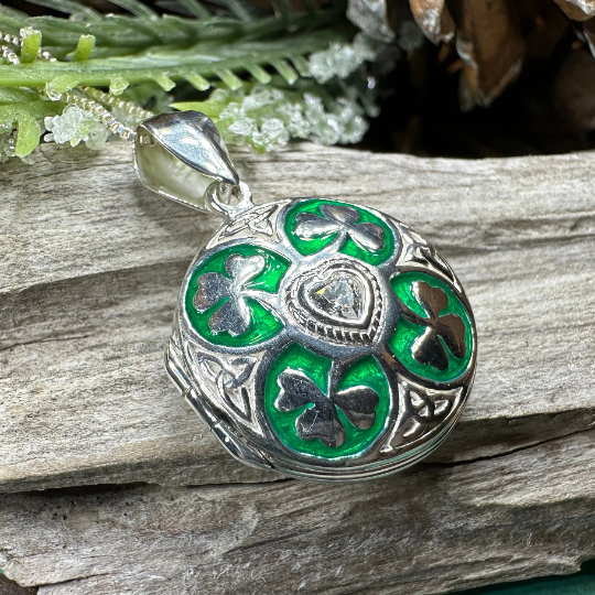 Irish Shamrock Locket Necklace in Sterling Silver — view 3