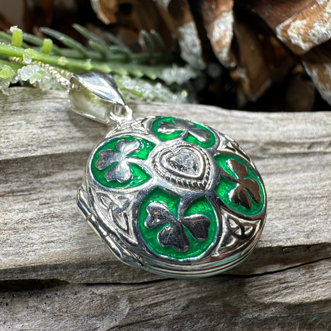 Load image into Gallery viewer, Irish Shamrock Locket Necklace in Sterling Silver
