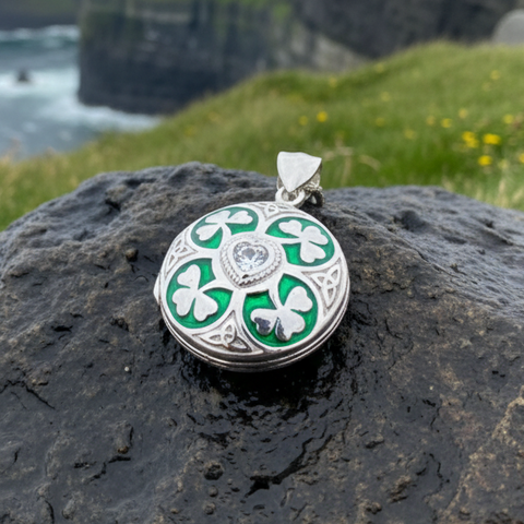 Load image into Gallery viewer, Irish Shamrock Locket Necklace in Sterling Silver
