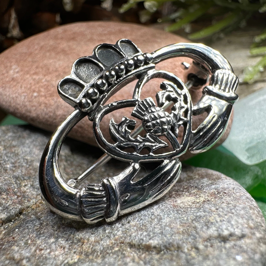 Claddagh Thistle Brooch in sterling silver