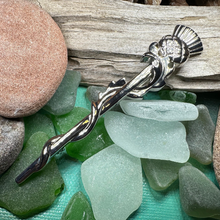 Load image into Gallery viewer, Scrolling Leaf Thistle Kilt Pin
