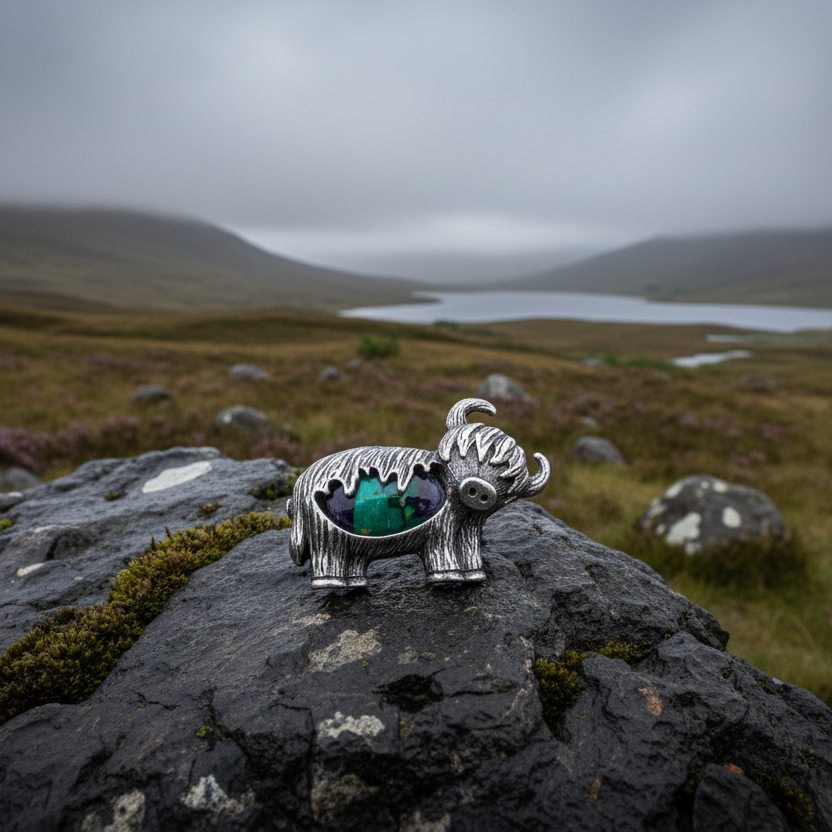 Heathergems Highland Cow Brooch Celtic Crystal Design Jewelry heathergems-highland-cow-brooch-celtic-crystal-design-jewelry