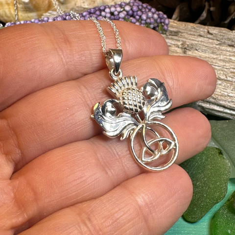 Load image into Gallery viewer, Scottish Thistle Trinity Knot Necklace
