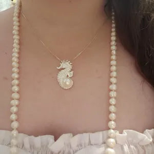 Pearl Seahorse Necklace in Sterling Silver