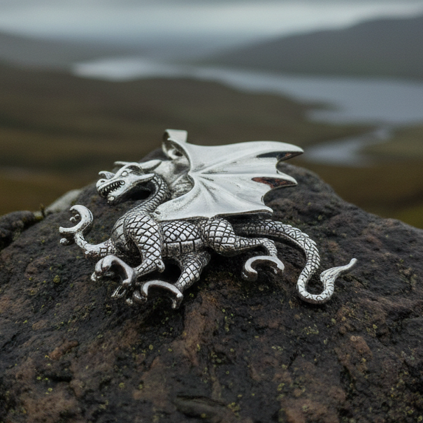 3-D Gothic Dragon Necklace in Sterling Silver — view 6