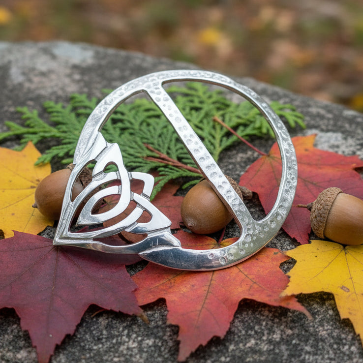 Adaira Celtic Knot Scarf Ring - Handmade in Scotland in pewter